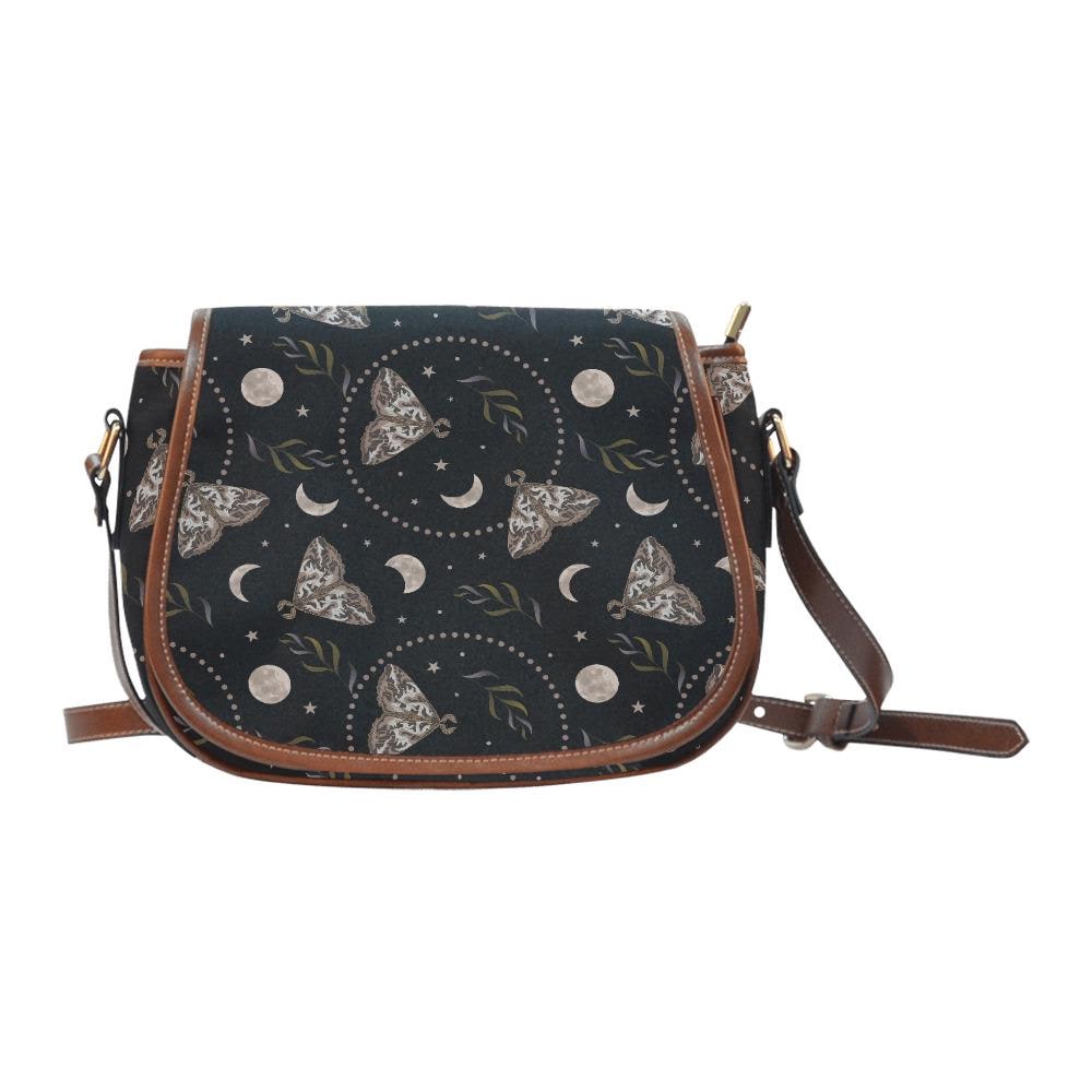 Dark Academia Gothic Moths & Moon Crossbody Saddle Bag