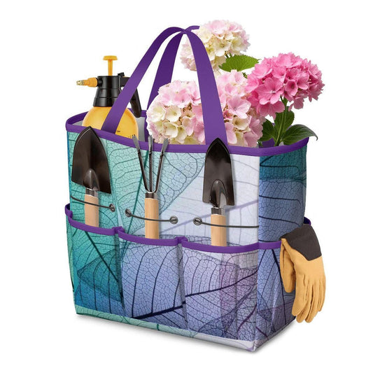 Translucent Leaves Gardening Tool Organizer Bag – Blue to Purple Gradient Tote