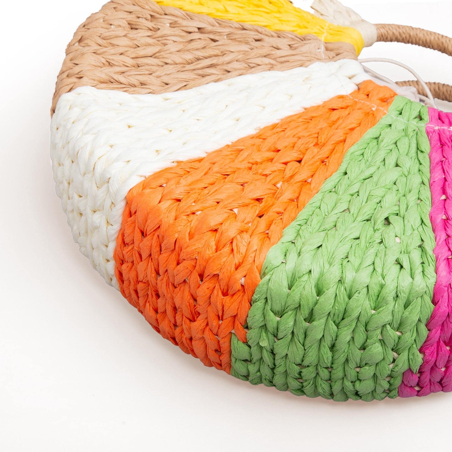Rainbow Straw Handbag – Boho Rattan Summer Bag with Ring Handles