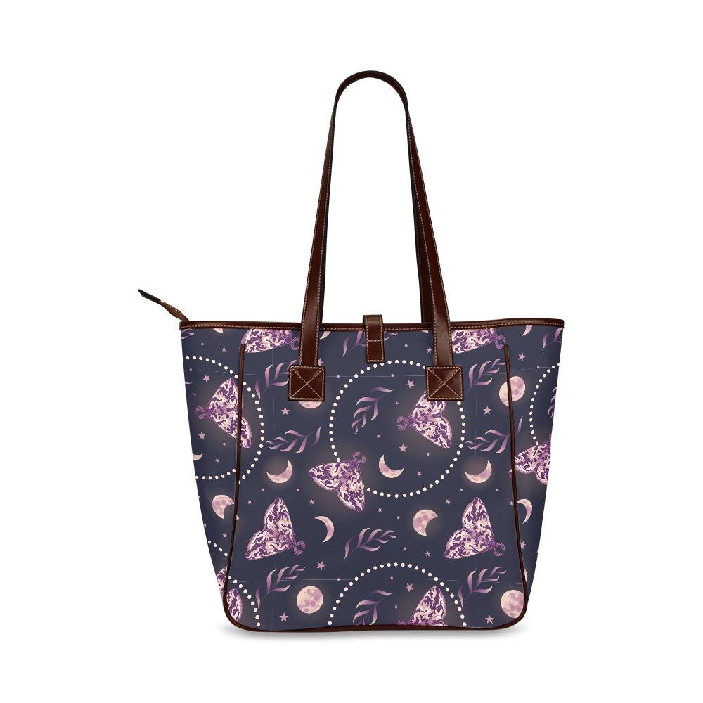 Classic Large Moths & Moon Tote Bag – Dark Academia Waterproof Shopper