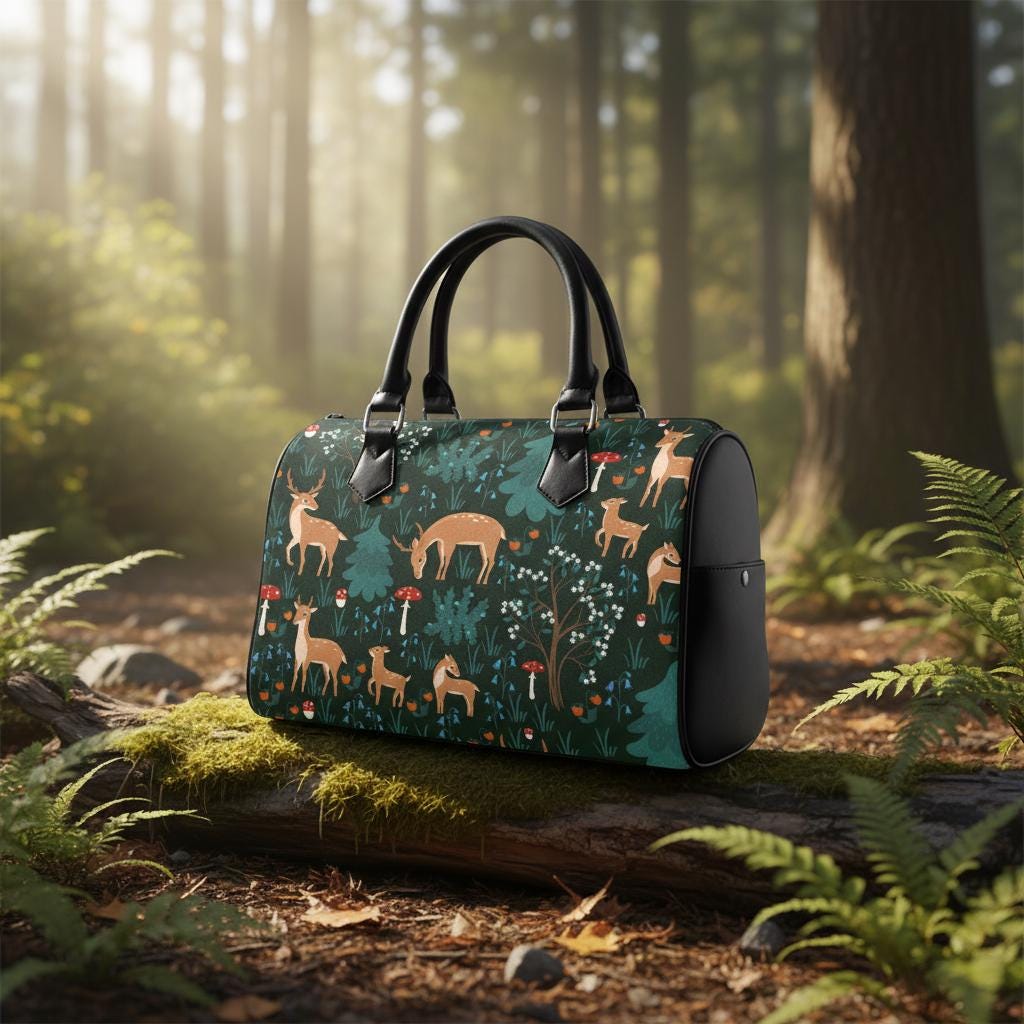 Bambi Fawn Forest Print Barrel Handbag – Wood Lover's Everyday Purse