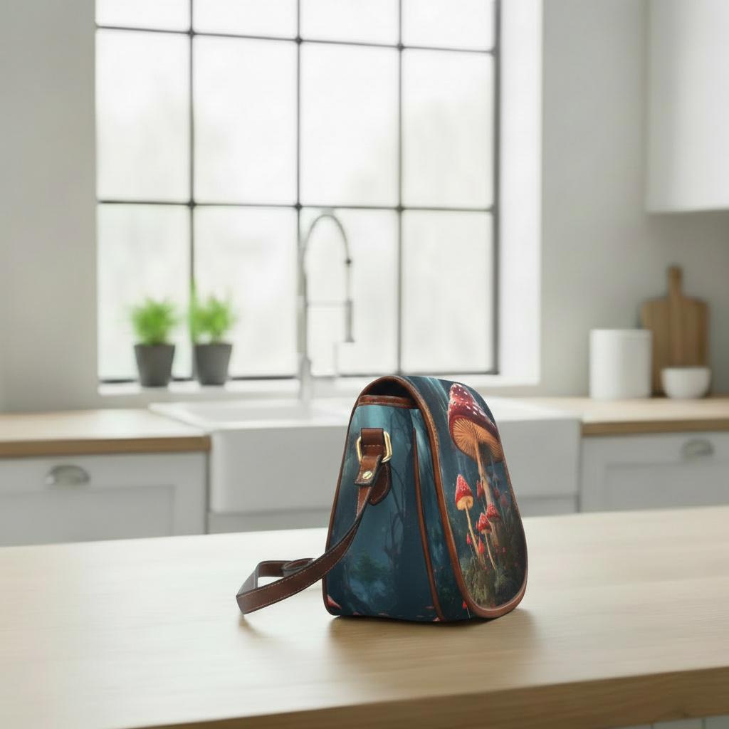 Mushroom Dark Academia Saddle Bag - Toadstool Forest Crossbody Handbag