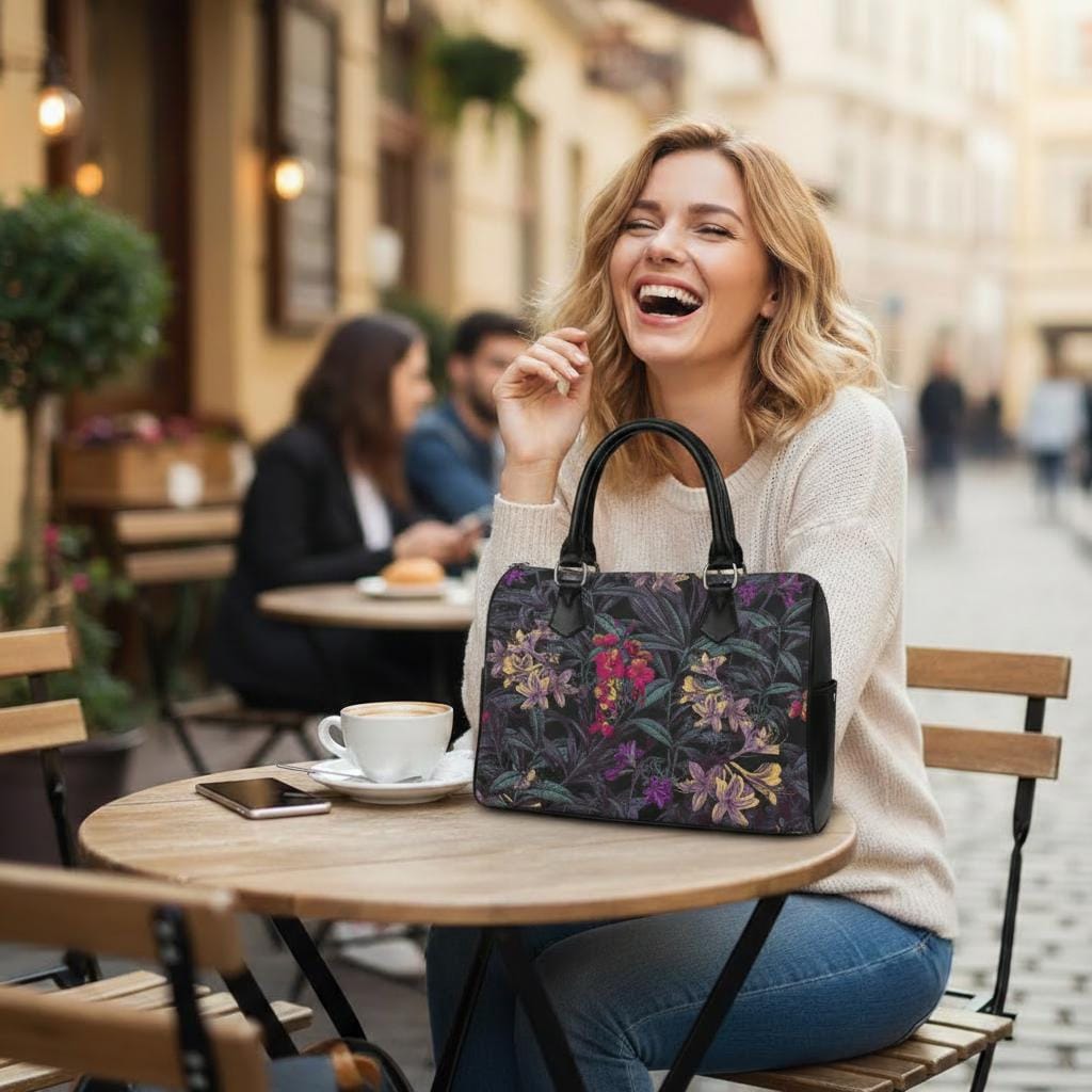 Dark Academia Night Flowers Barrel Handbag – Grunge Gothic Foral Bag