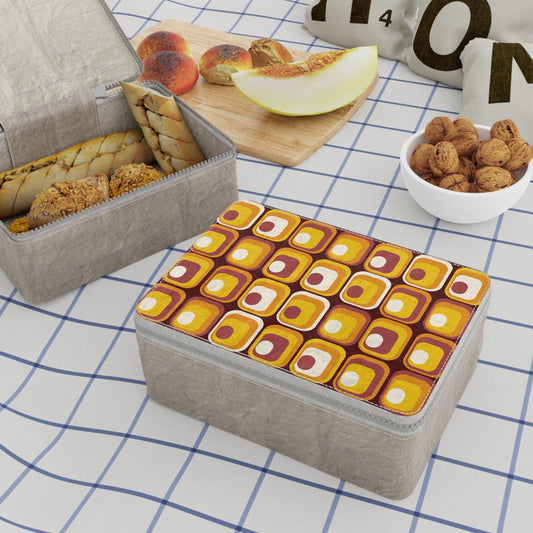 Retro 70s Paper Lunch Box: Orange Brown Mid-Century Reusable Food Storage