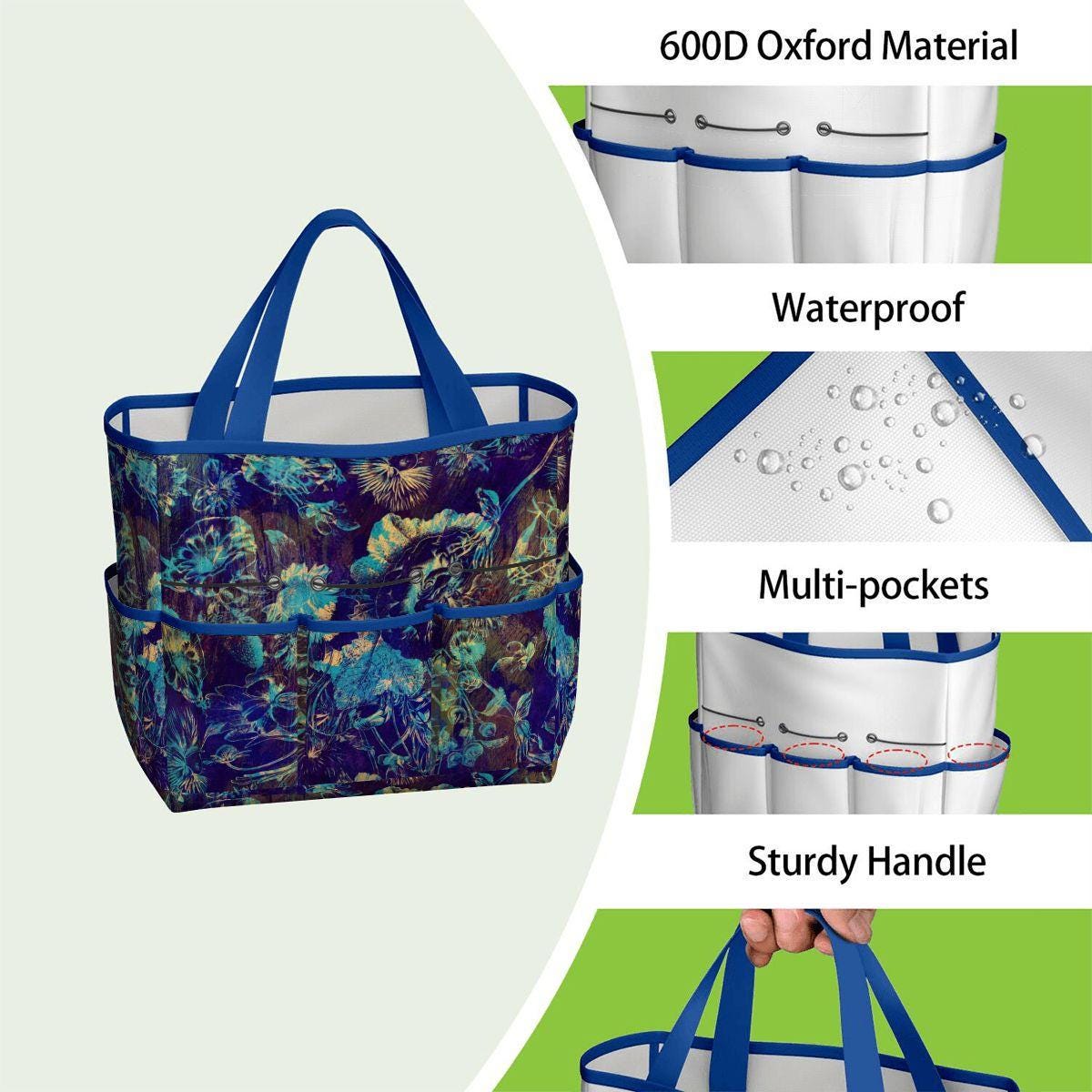 Black Blue Green Floral Gardening Tool Organizer Bag – Dark Academia Moody Tote