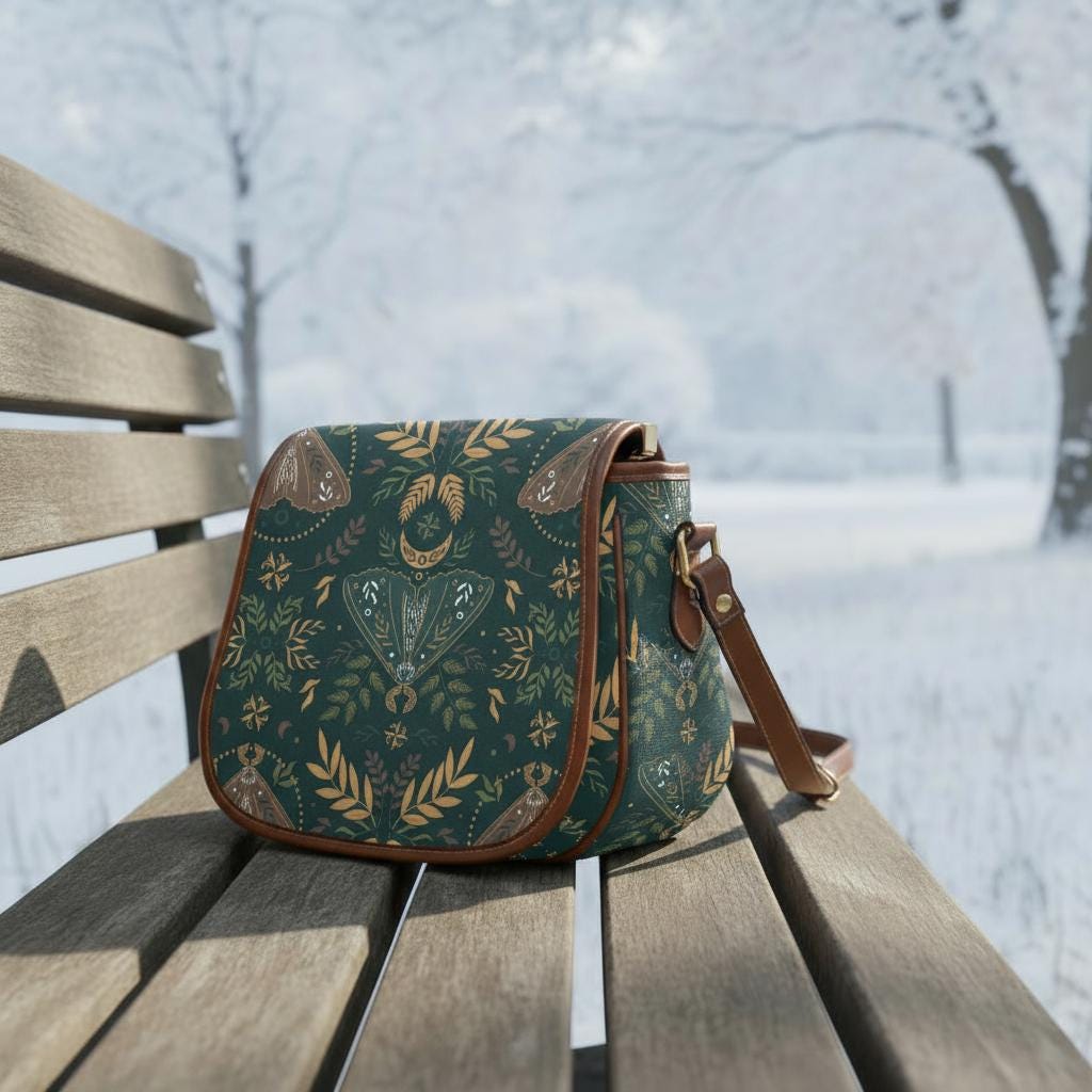 Nordic Folkloric Pattern Saddle Bag - Modern Heritage Crossbody Handbag