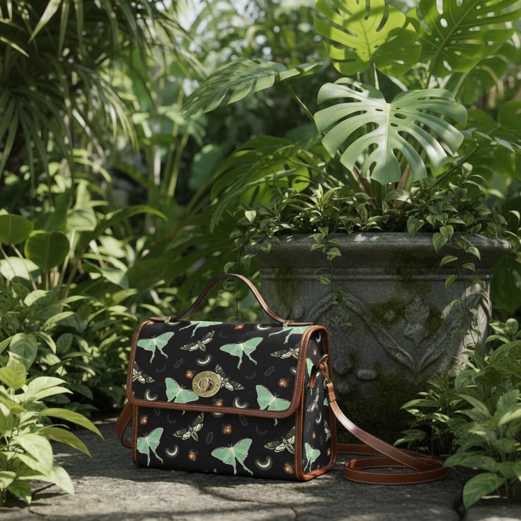 Dark Academia Moths & Moon Stars Canvas Crossbody Bag – Gothic Vintage Handbag