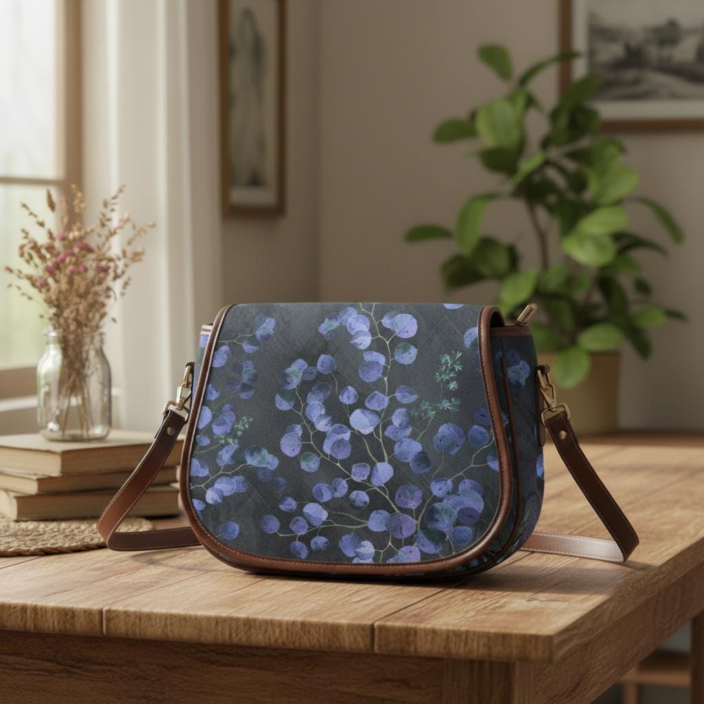 Bolso de montar de eucalipto nocturno – bandolera vintage de estilo dark academia