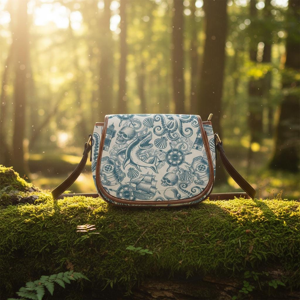 Sacoche nautique requin vie marine – Sac bandoulière marin vintage