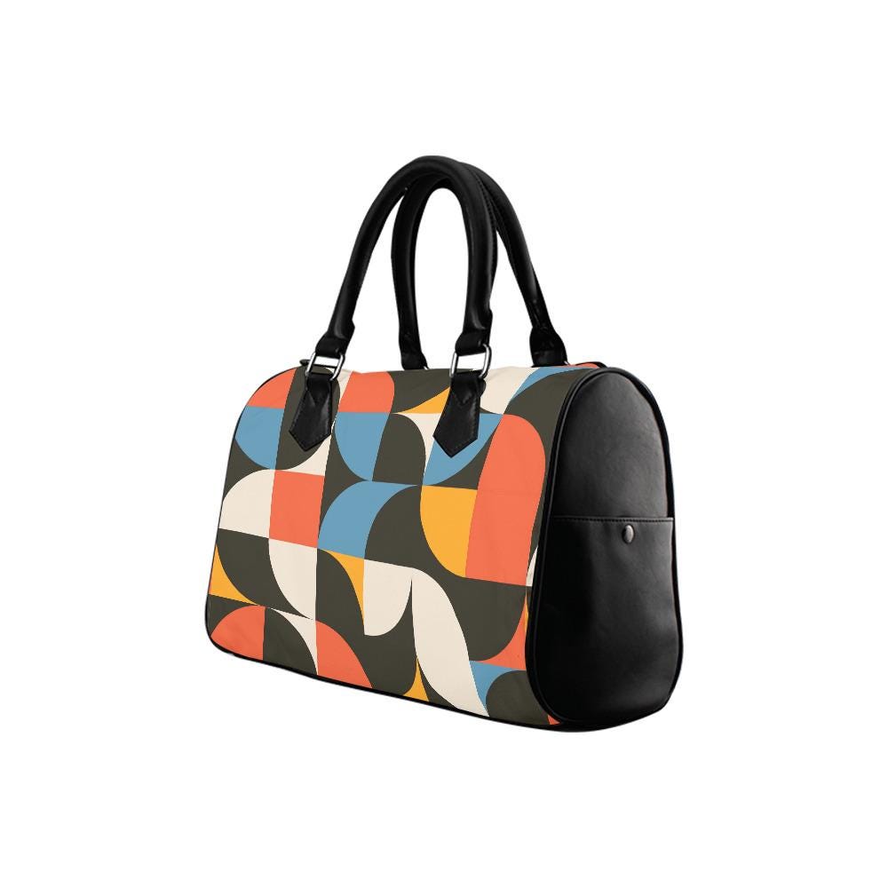 Retro 60s Geometric Print Barrel Handbag – Midcentury Mod Everyday Purse