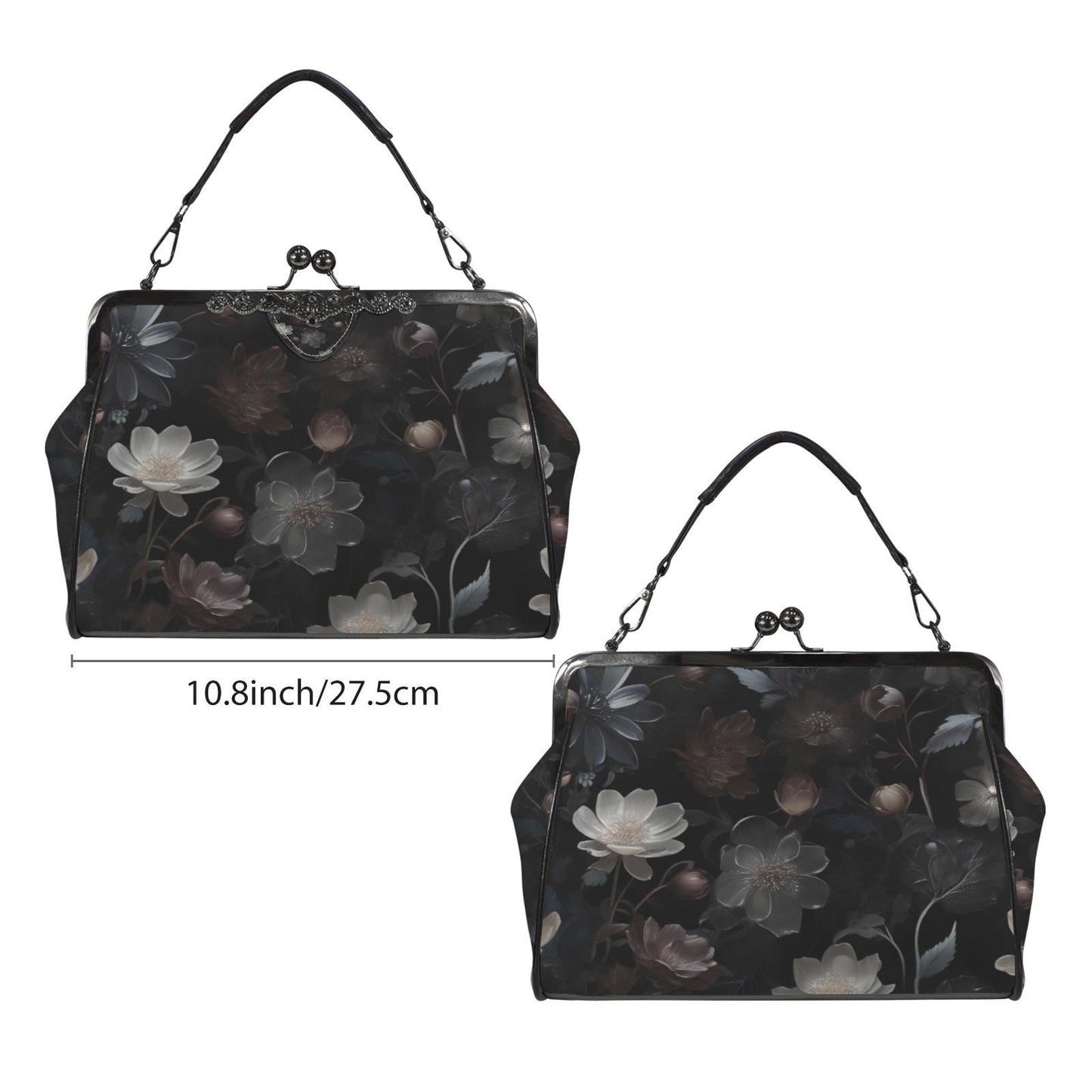 Dark Academia Floral Gothic Handbag - Fairycore Kisslock Crossbody Shoulder Bag
