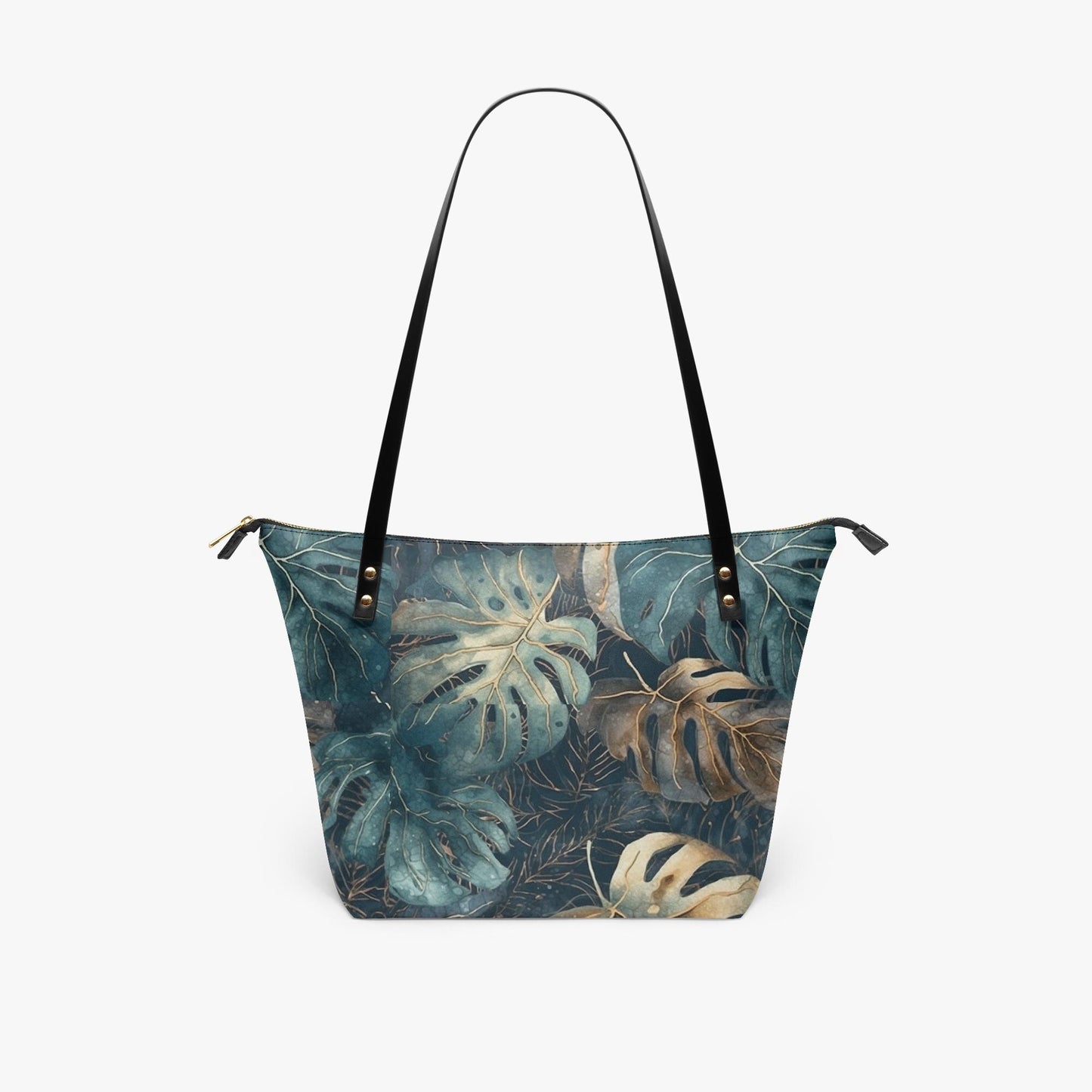 Roomy Tote Bag with Retro Monstera Leaves - Large Shoulder Handbag Shopper
