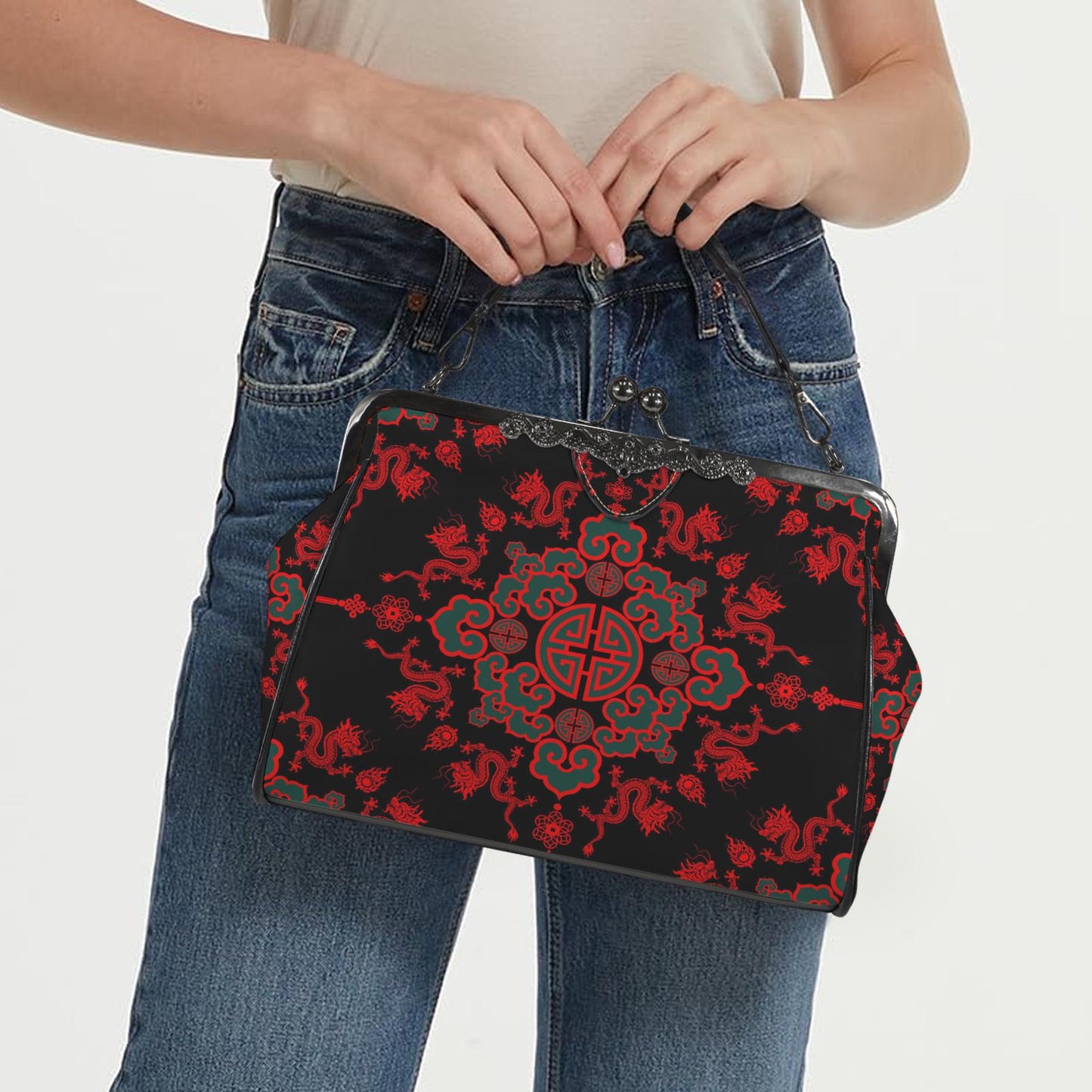 Black Red Gothic Style Kisslock Handbag –  Dark Academia Asia Crossbody Bag