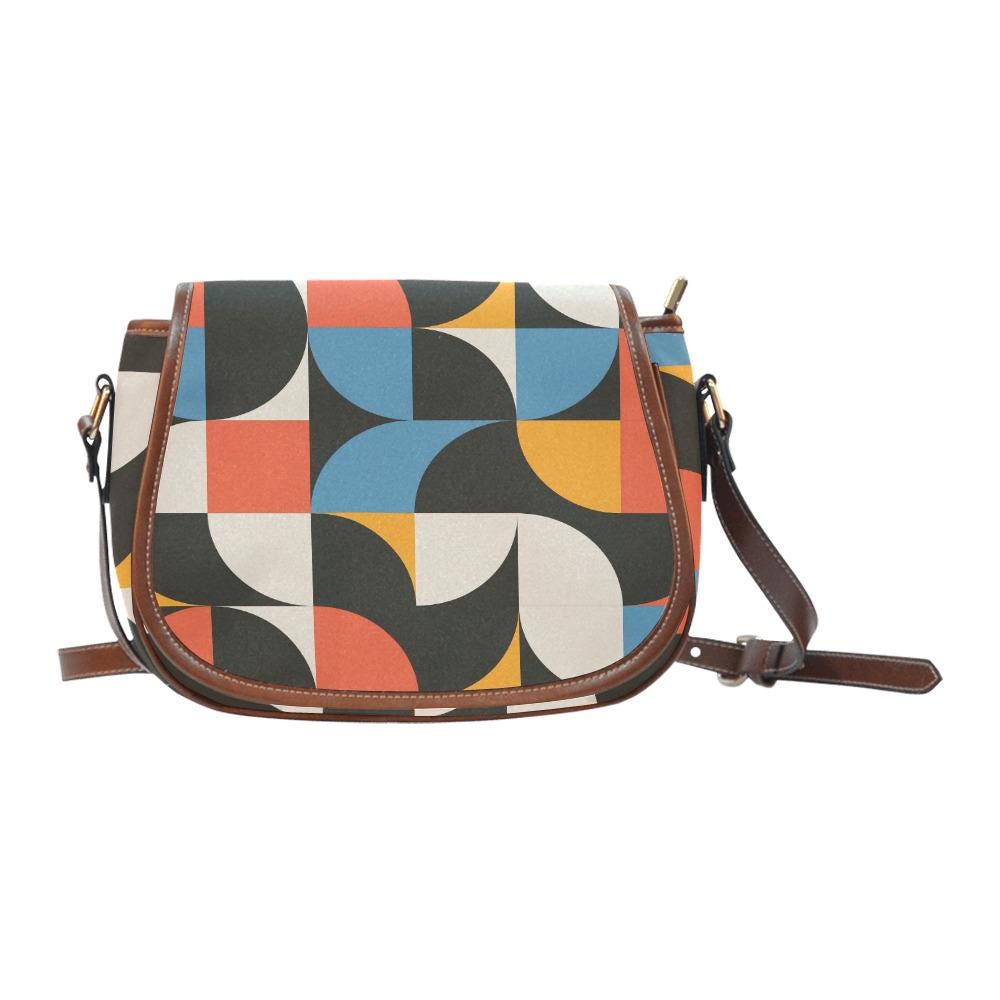 Retro 60s Bauhaus Inspired Saddle Bag - Midcentury Style Crossbody Handbag