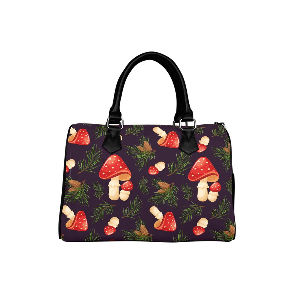 Dark Academia Mushroom Barrel Handbag – Black Red Botanical Forest Bag