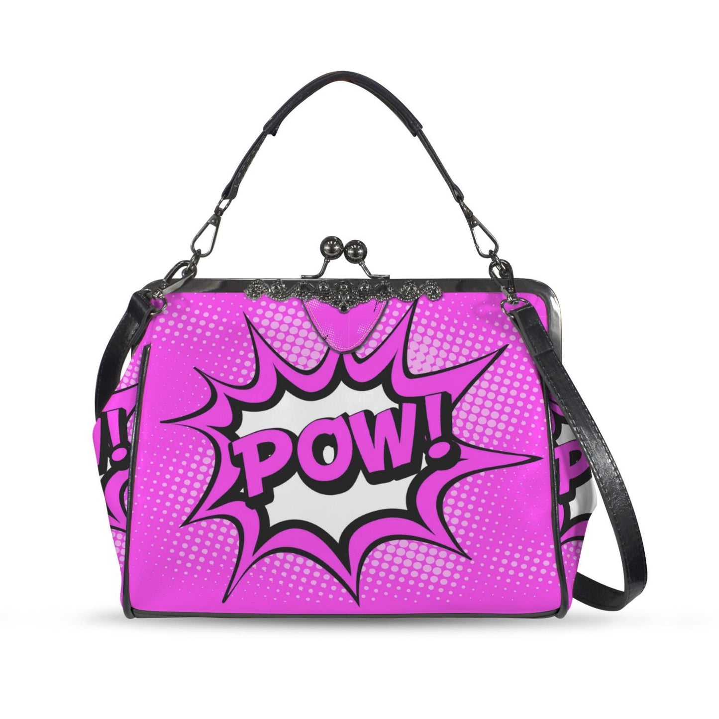 Pop Art Y2k Comic Vegan Kisslock Bag – Pink Bold Graphic Crossbody Handbag