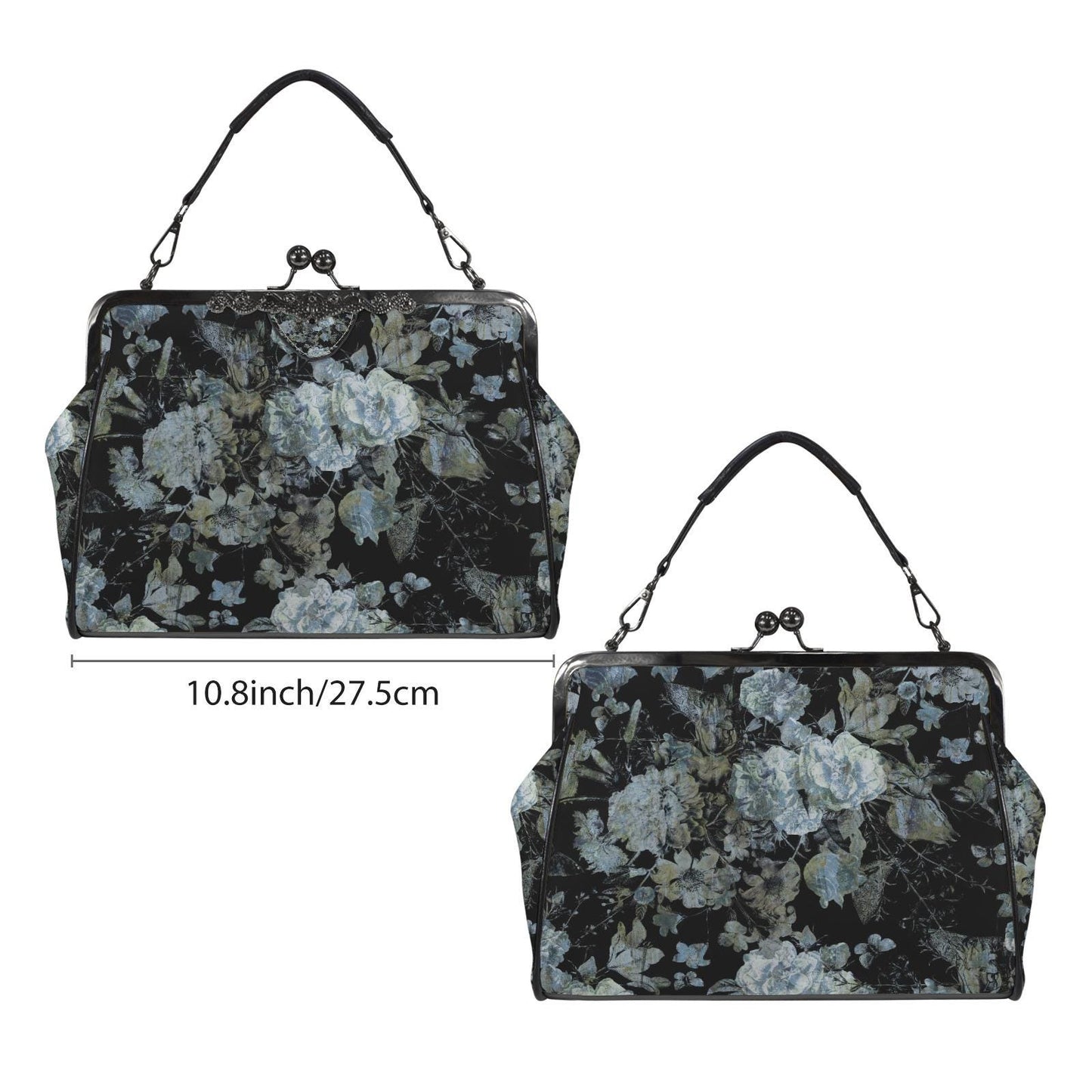 Dark Academia Moody Floral Vintage Kisslock Bag - Victorian Gothic Crossbody