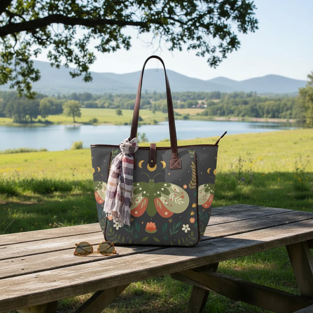 Moths & Moon Dark Academia Style Handbag – Classic Large Tote Bag