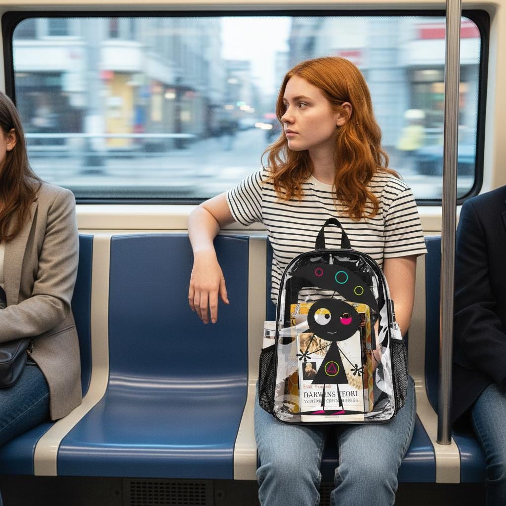 Clear PVC Backpack, Monster Graphic, Travel Work School Bag