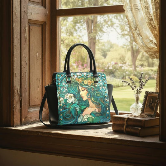 Blue Green Art Nouveau Girl Shoulder Handbag – Vintage Romantic Art Print Purse