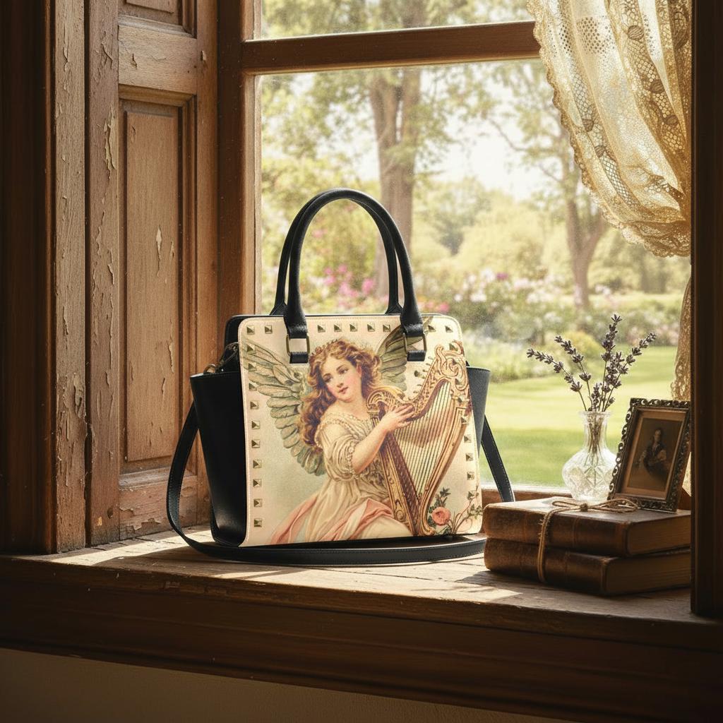 Angel & Harp Rivet Shoulder Handbag – Vintage Baroque Style Purse