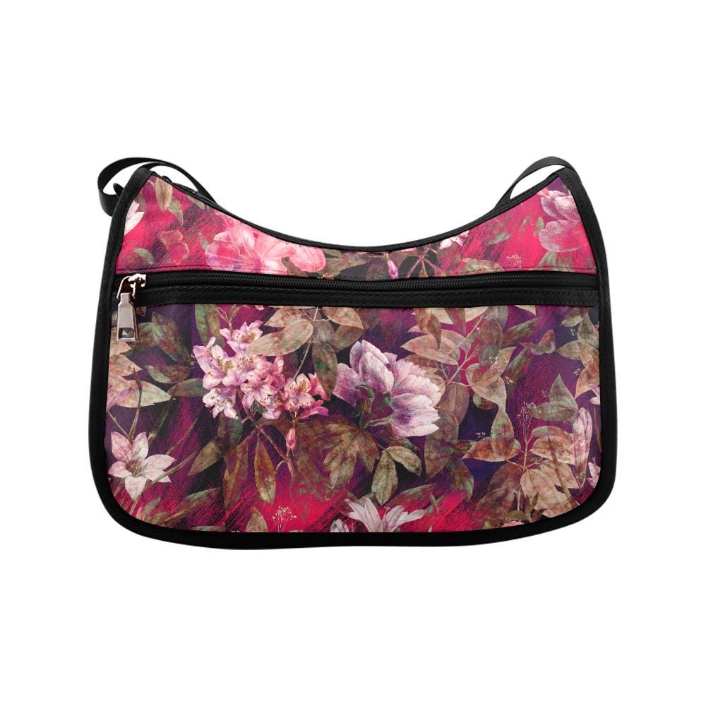 Moody Vintage Flowers Shoulder Bag – Botanical Oxford Fabric Hobo Bag