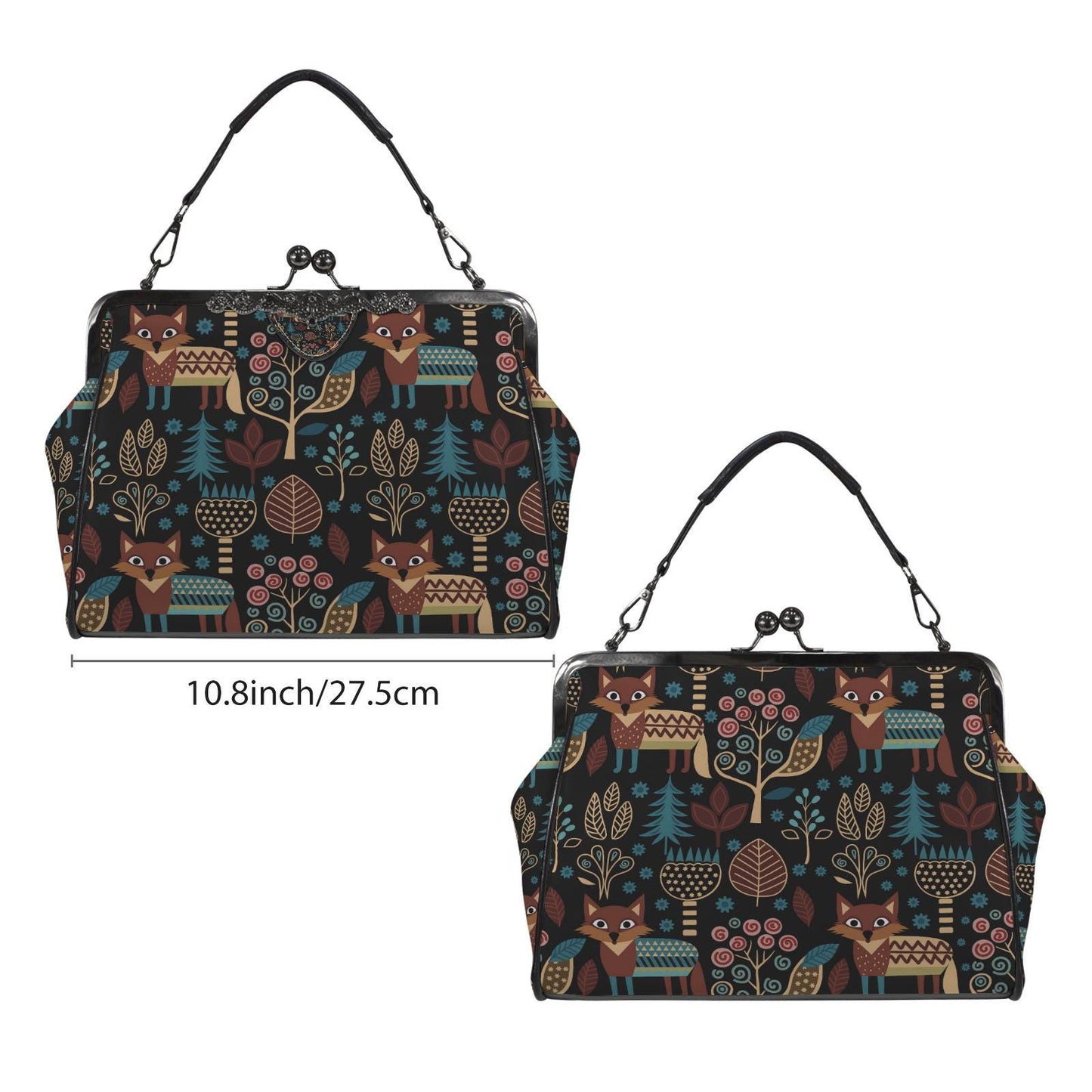 Retro Folkloric Kisslock Crossbody Purse – Nordic Scandi Forest Look