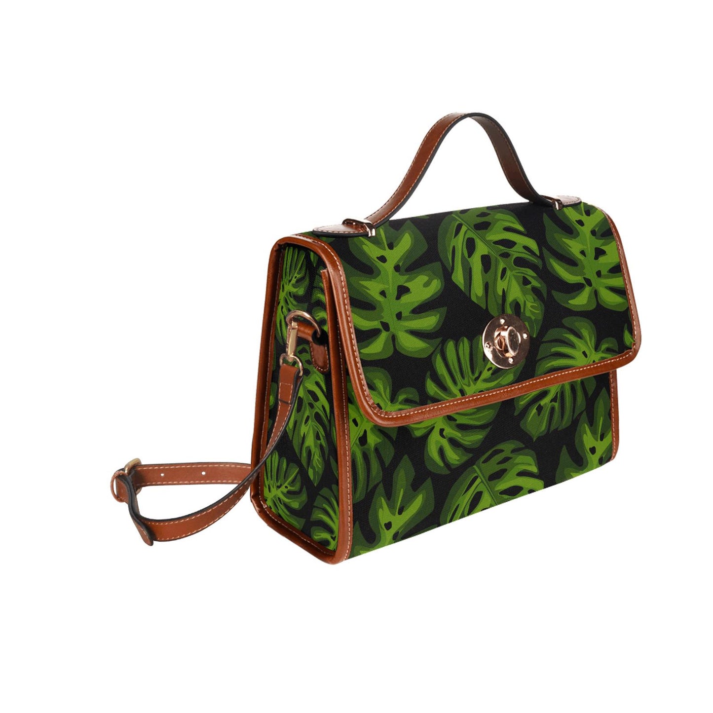 Retro Monstera Botanical Canvas Crossbody Bag – Black Green Vintage Style