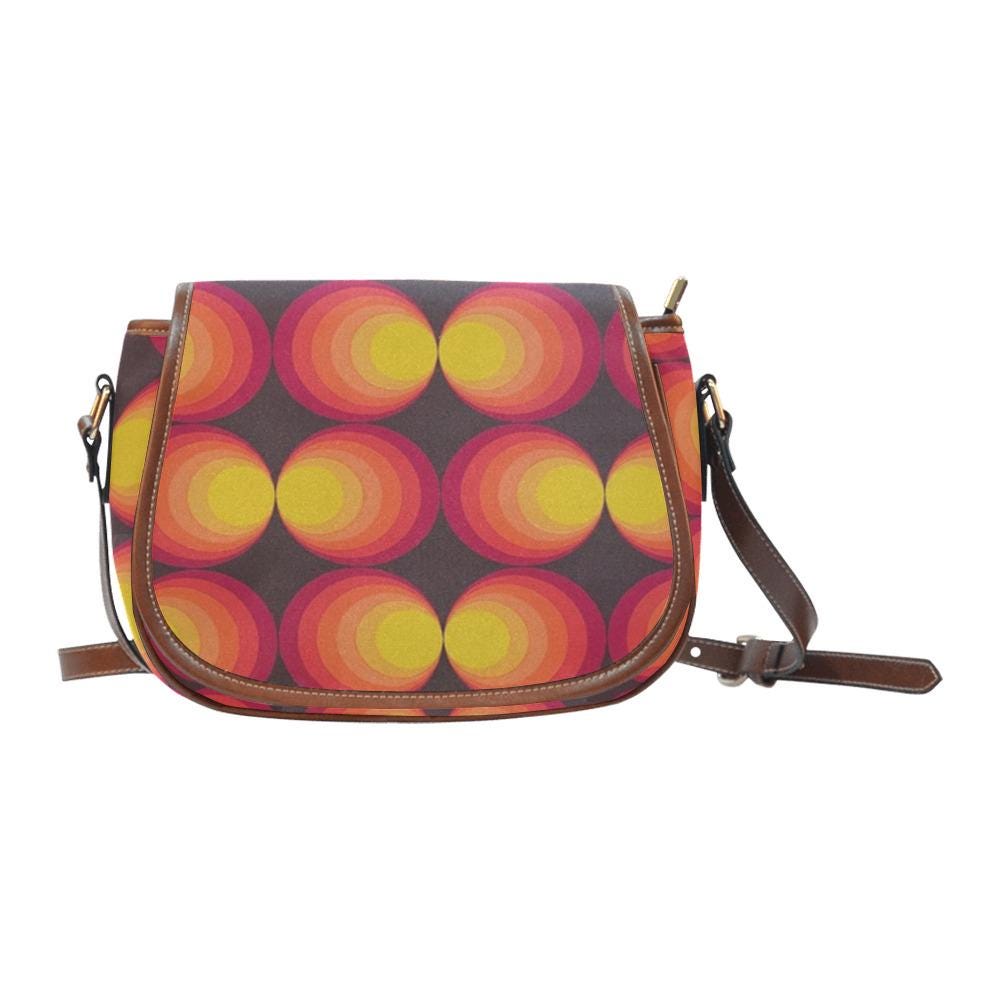 Funky Retro 70s Orange Brown Saddle Bag - Midcentury Style Crossbody