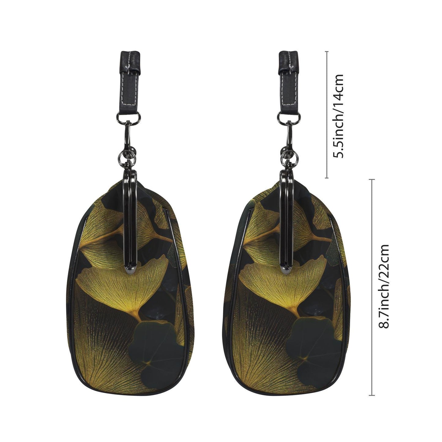 Black Gold Ginkgo Leaves Kisslock Handbag - Botanical Crossbody Shoulder Bag