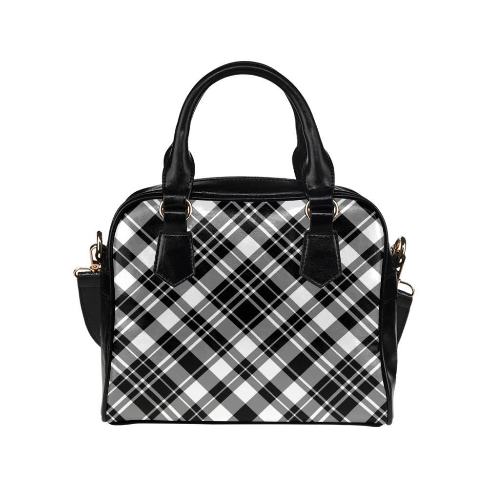 Black White Checkered Shoulder Handbag – Retro 60s Mod Gothic Handbag