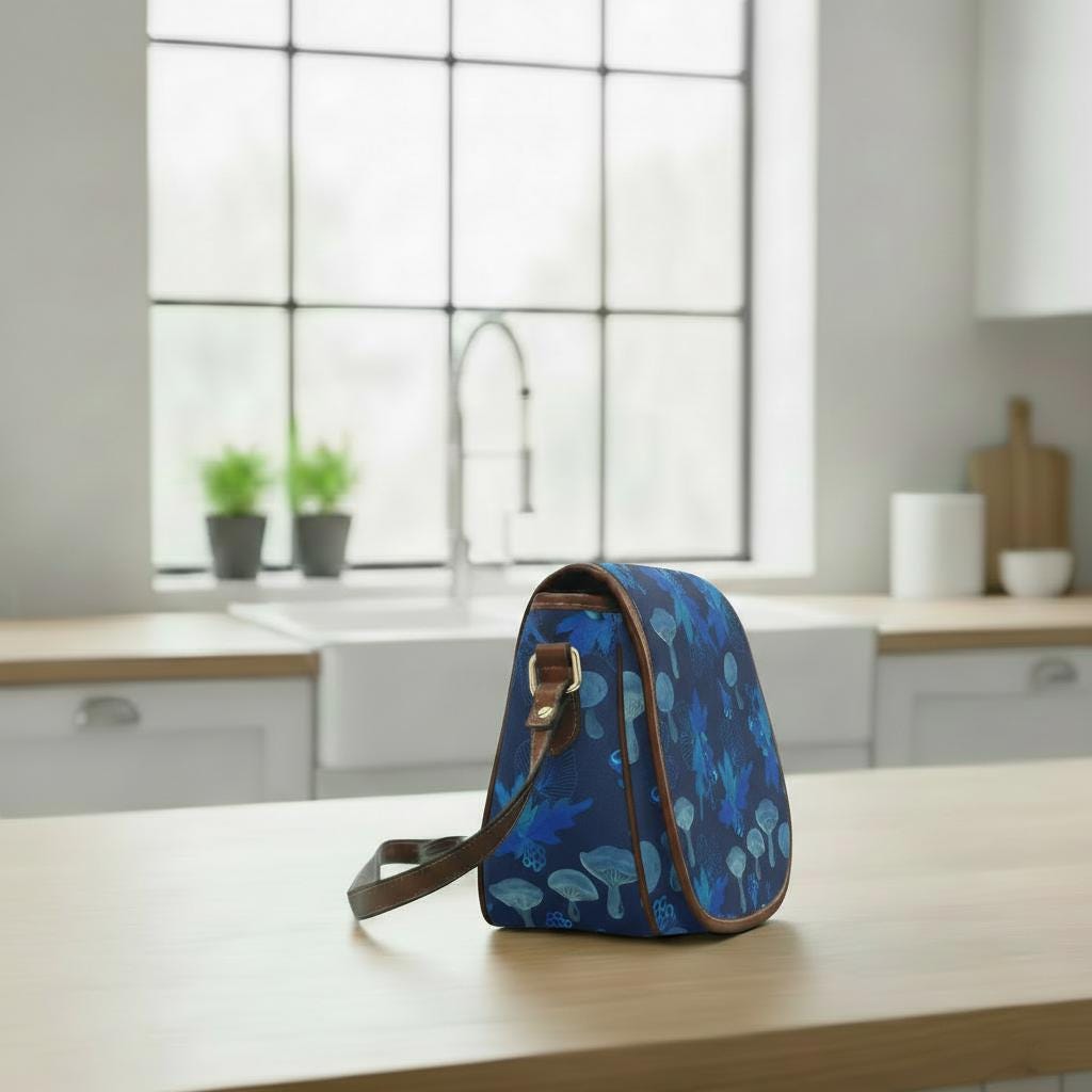 Blue Mushroom Fairycore Saddle Bag - Moody Forest Crossbody