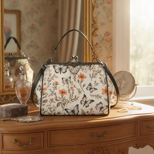 Toile de Jouy Kisslock Crossbody Shoulder Bag - Vintage Millefiori Floral Handbag