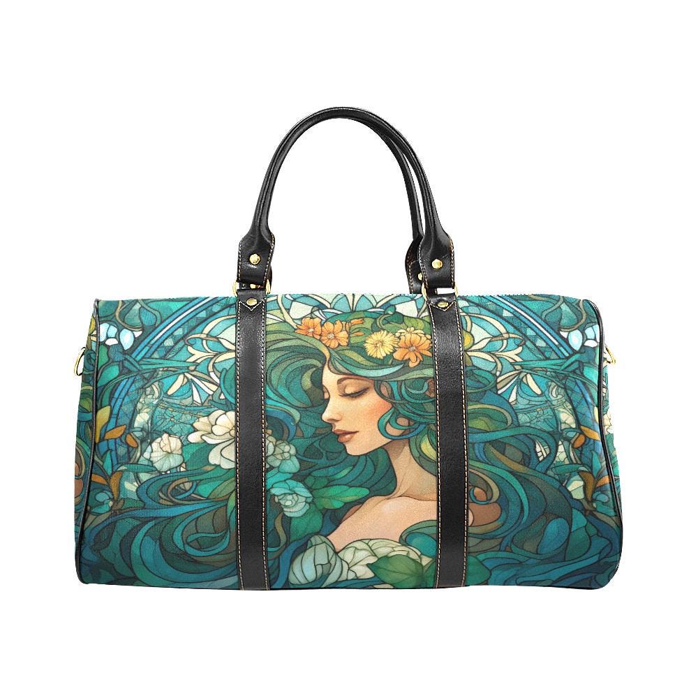Art Nouveau Travel Bag – Waterproof Black Weekender Duffle