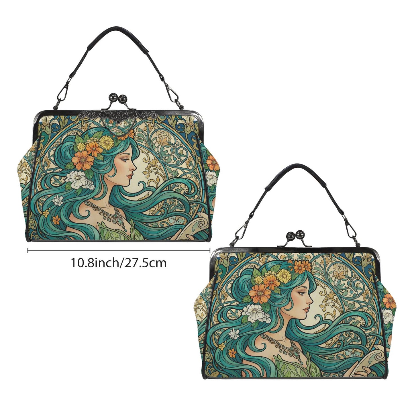 Art Nouveau Style Kisslock Crossbody Handbag - Vintage Romantic Bag