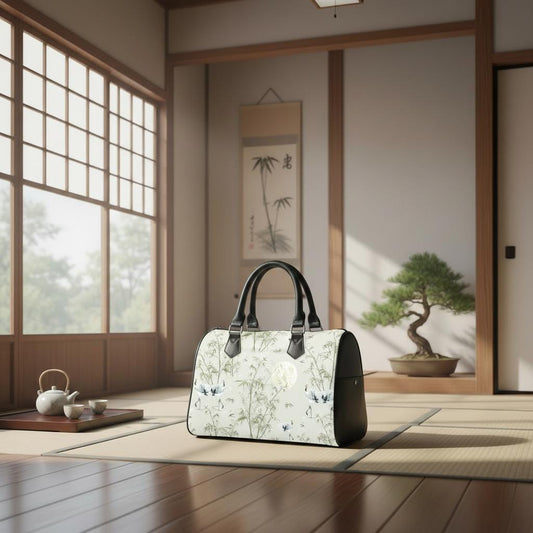 Crane Moon Bamboo Barrel Handbag – Asian Zen Art Japandi Purse