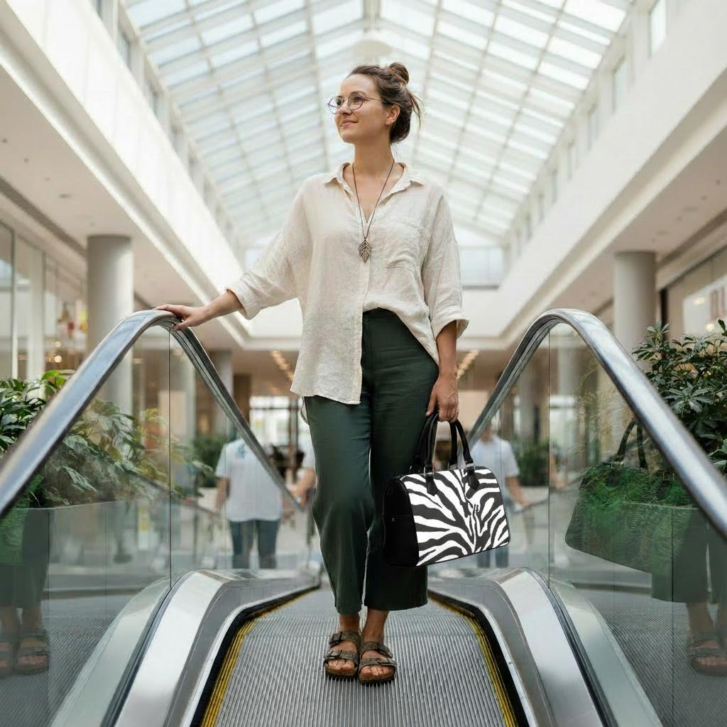 Zebra Print Barrel Handbag – Black White Everyday Purse