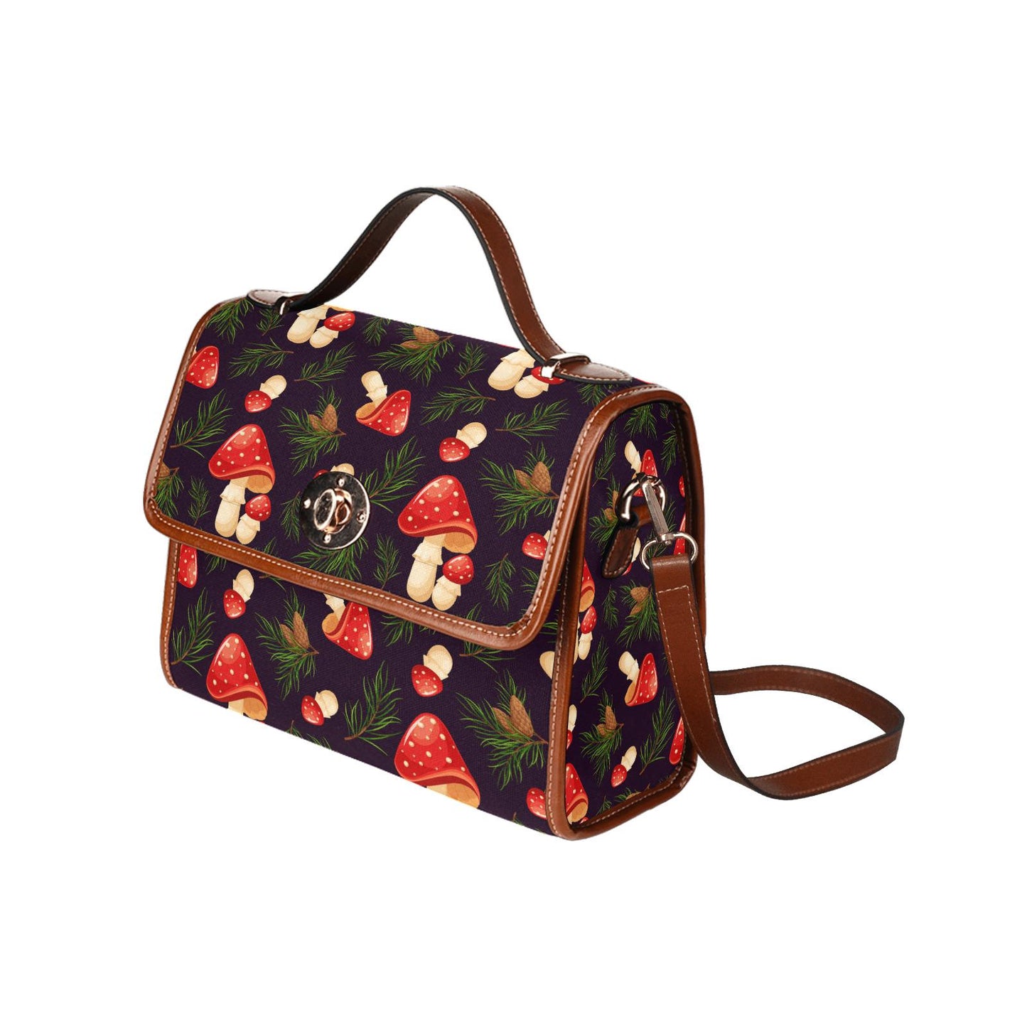 Toadstool Mushrooms Canvas Crossbody Bag – Black Red Dark Academia Handbag