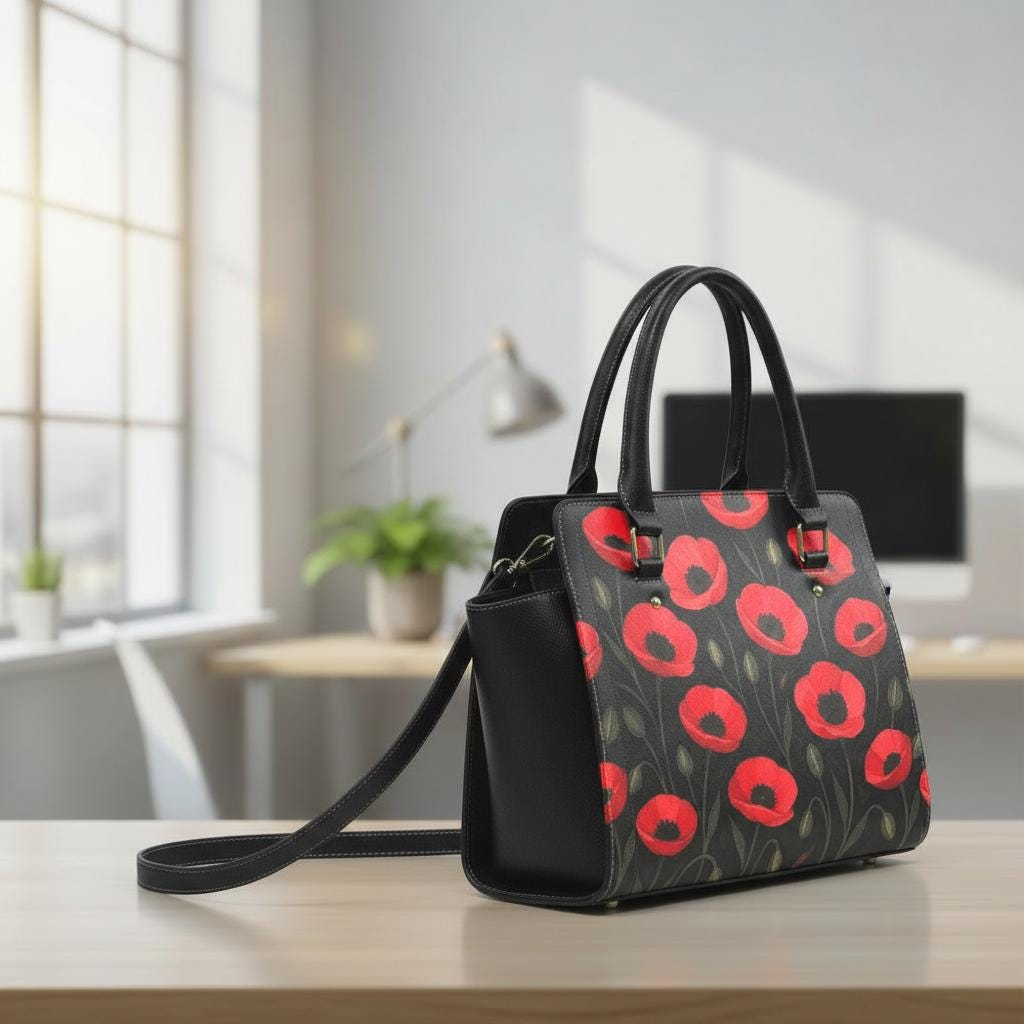Black Red Poppy Floral Studded Shoulder Bag – Vintage Garden Rivet Handbag