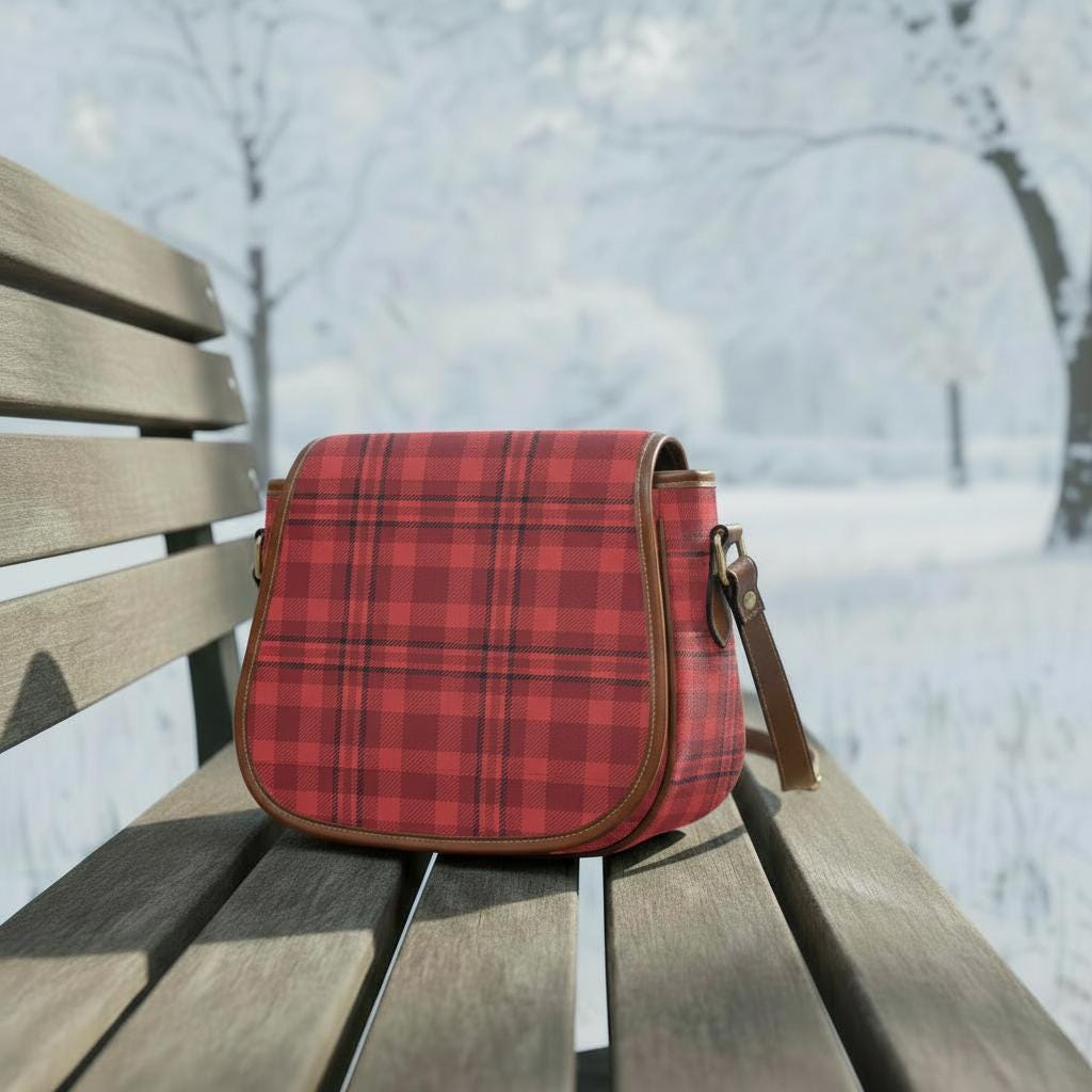 Punk Red Black Checkered Retro Saddle Bag –  Alternative Crossbody Oxford Fabric Handbag