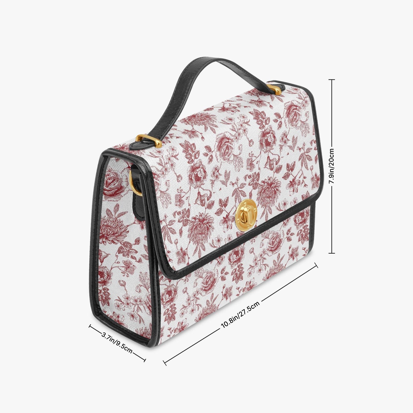 Red White Toile de Jouy Handbag – French Floral Vintage Canvas Crossbody