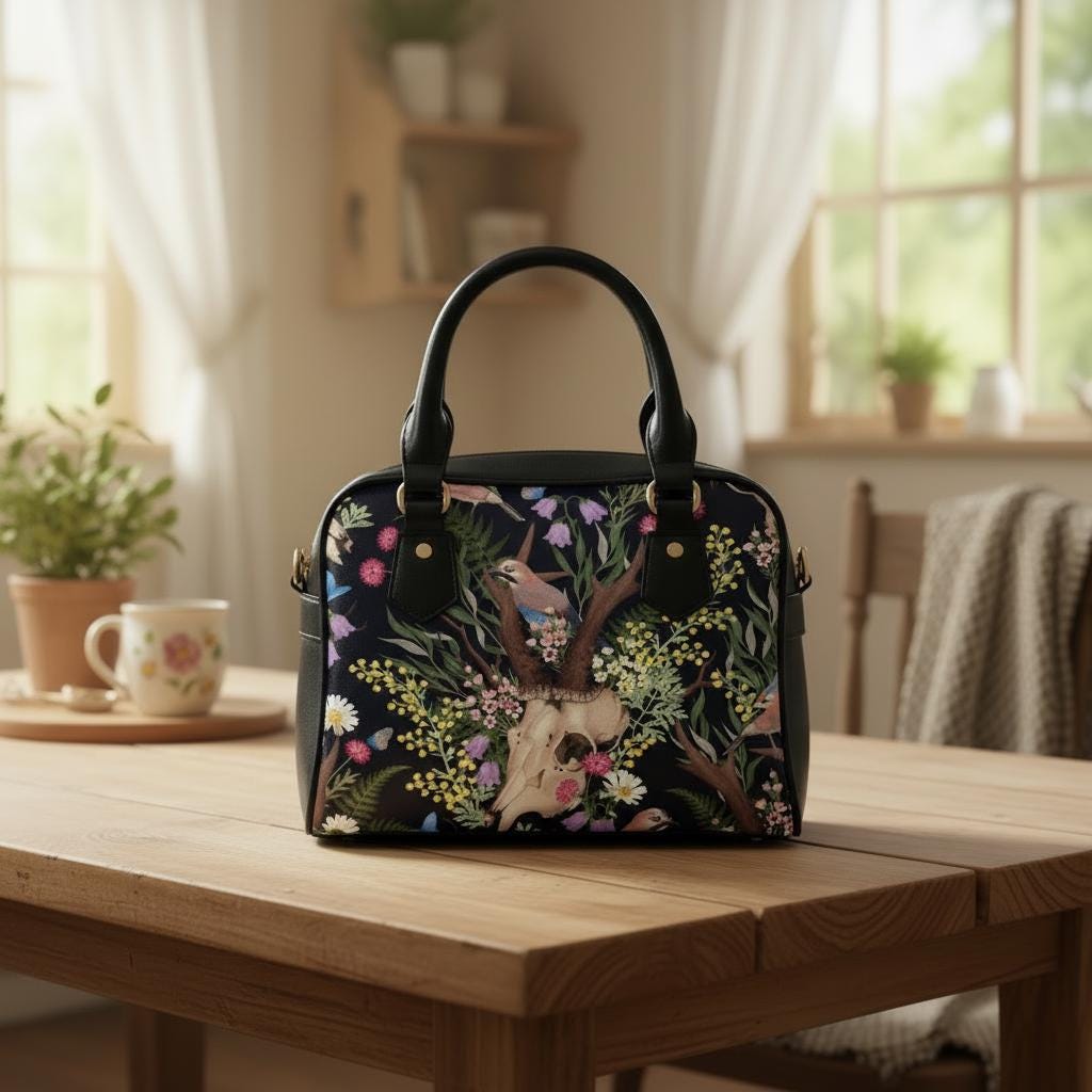 Dark Academia Shoulder Handbag – Vintage Style Vegan PU Leather Handbag