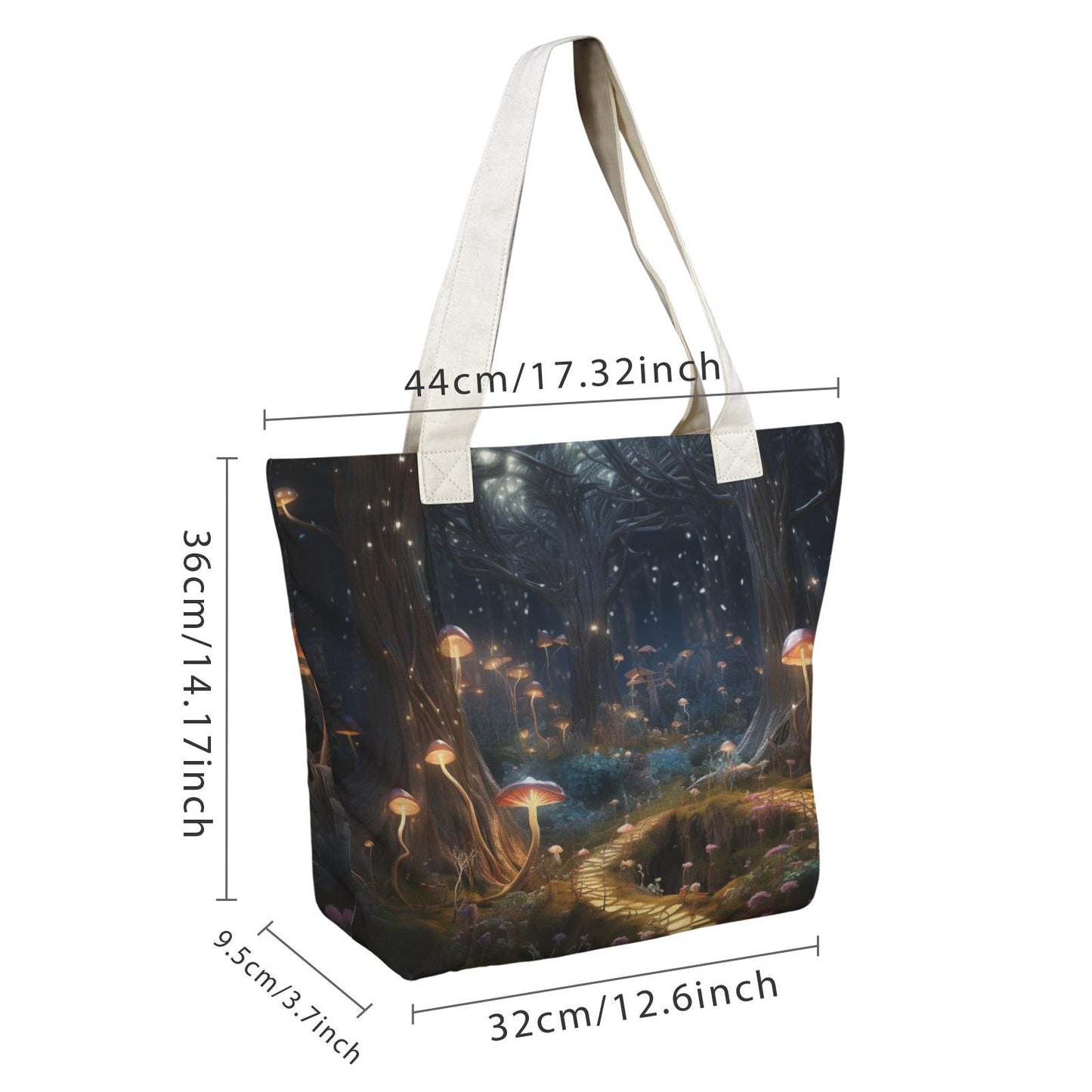 Enchanted Forest Yoga Tote Bag with Mat Holder – Large Mushroom Cotton Linen Tote