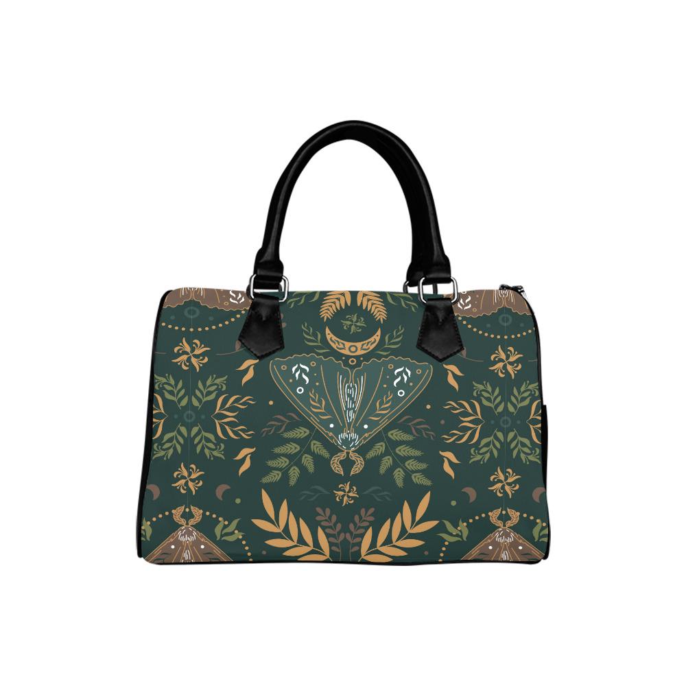 Bolso de mano tipo barril caprichoso de estilo folclórico nórdico – Bolso gótico negro y verde de la academia oscura