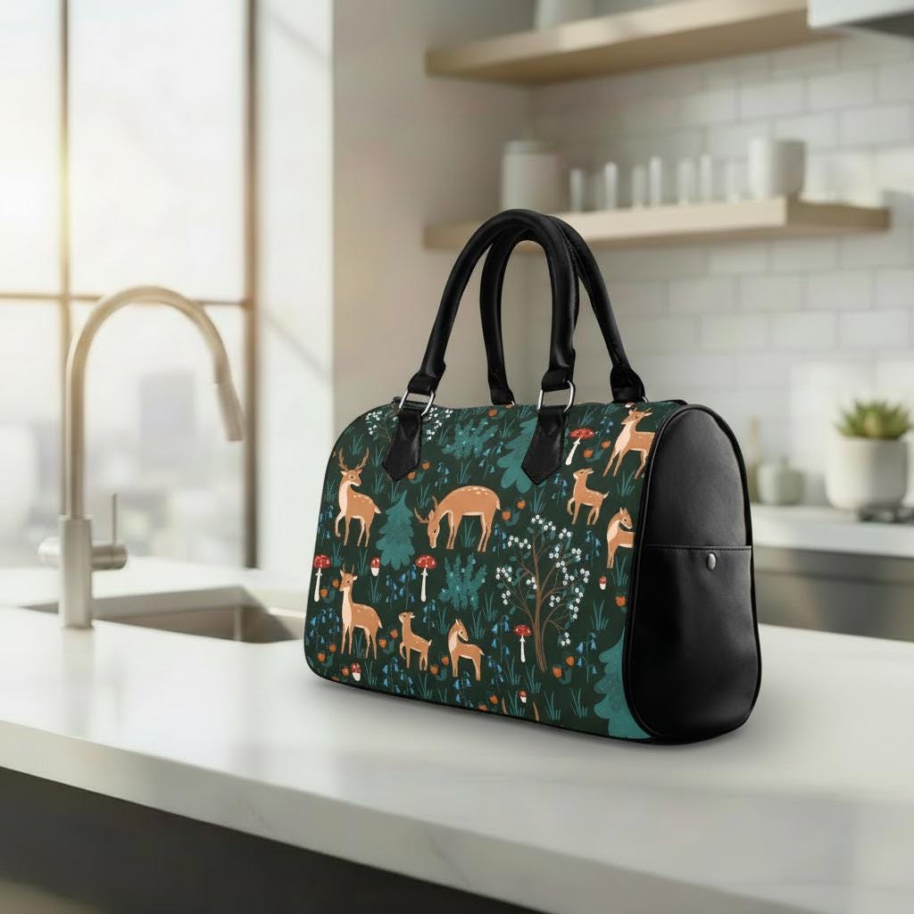 Bambi Fawn Forest Print Barrel Handbag – Wood Lover's Everyday Purse