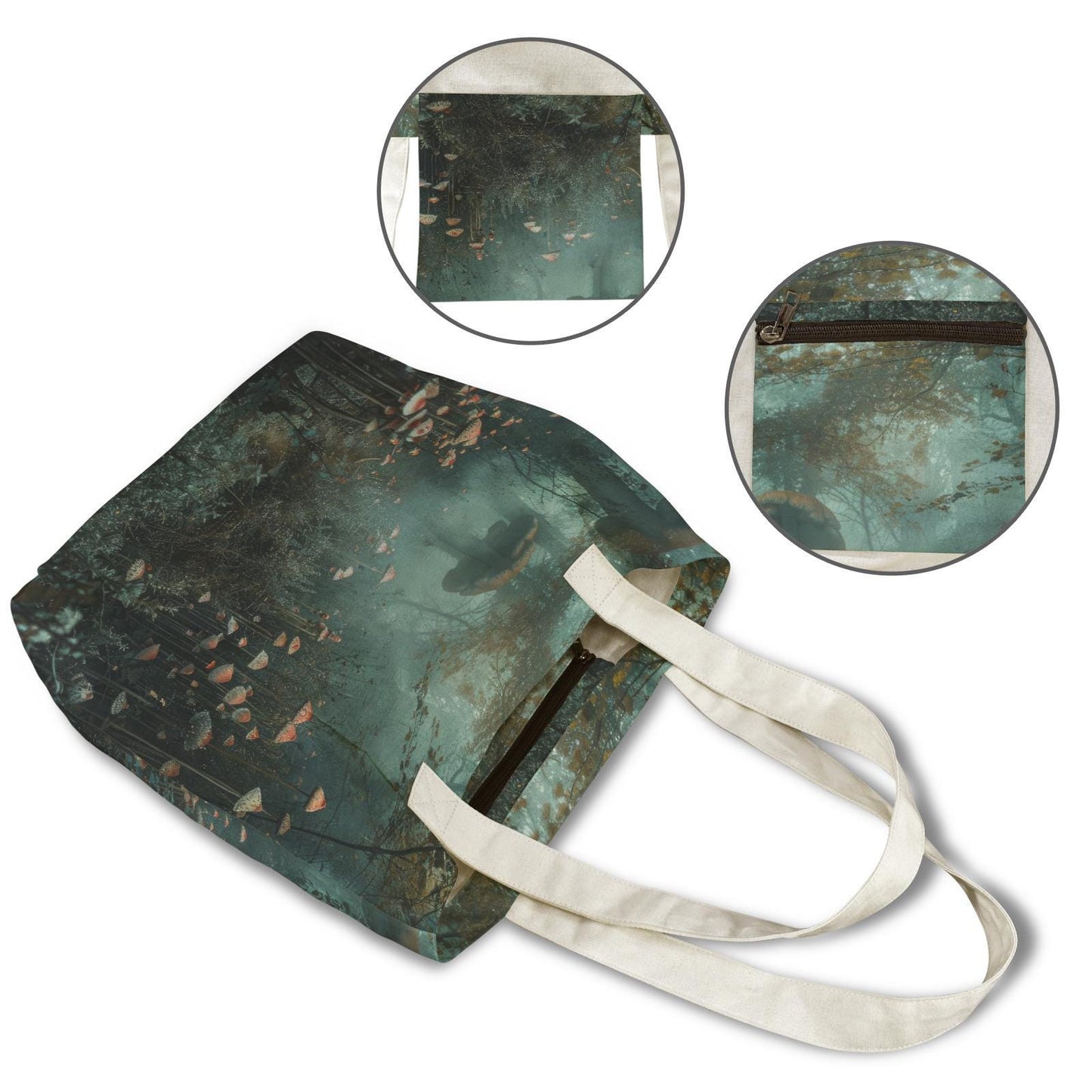 Enchanted Mushroom Forest Yoga Tote Bag with Mat Holder – Dark Academia Botanical Tote