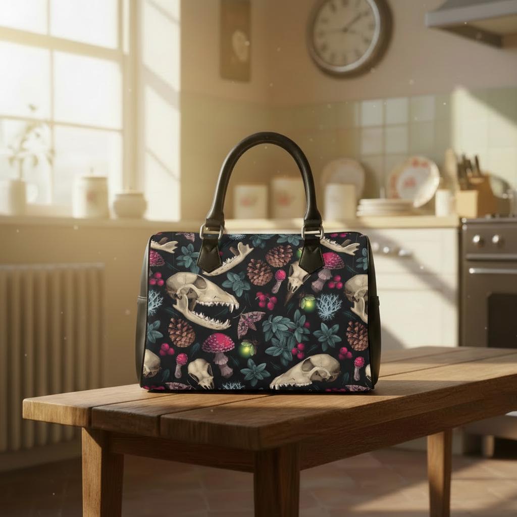 Dark Academia Antler Barrel Handbag – Black Pink Gothic Whimsy Bag