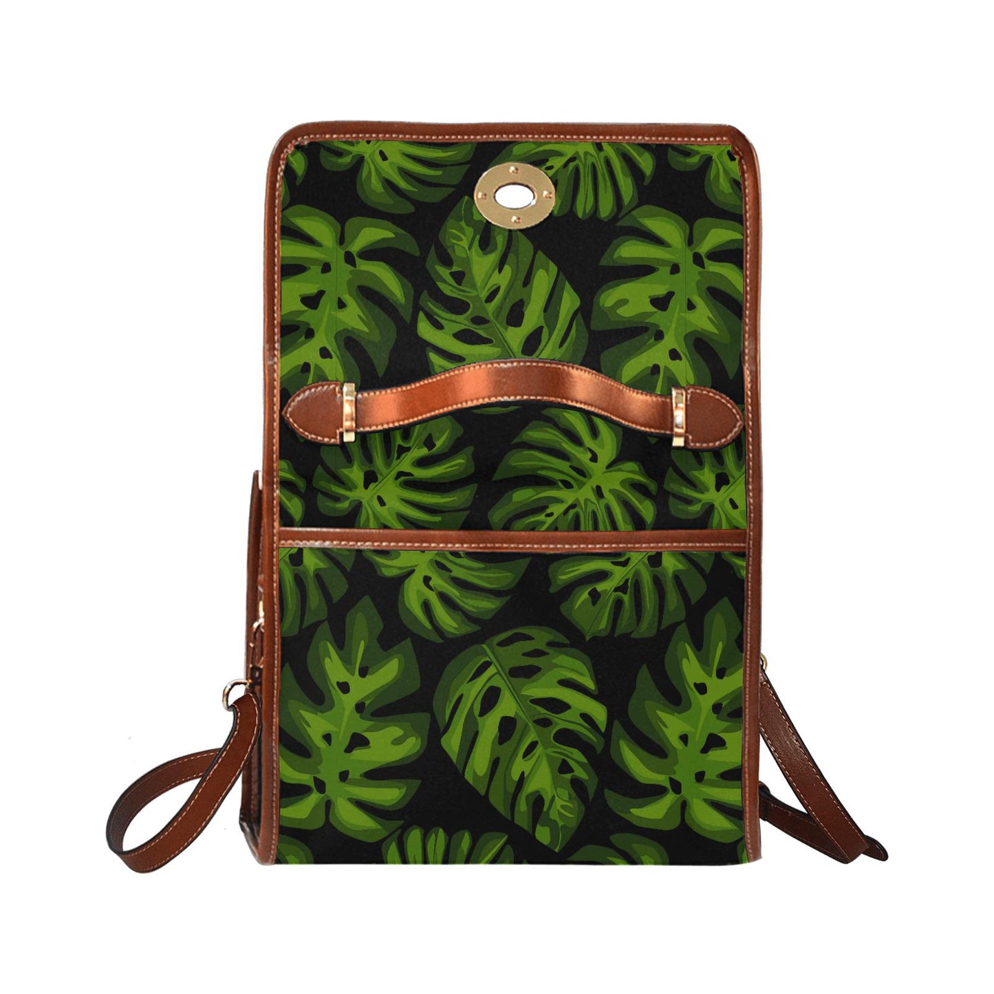 Retro Monstera Botanical Canvas Crossbody Bag – Black Green Vintage Style