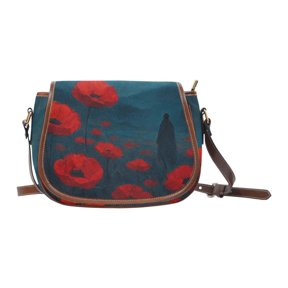 Poppy Field at Night Dark Academia Saddle Bag - Moody Gothic Crossbody Handbag