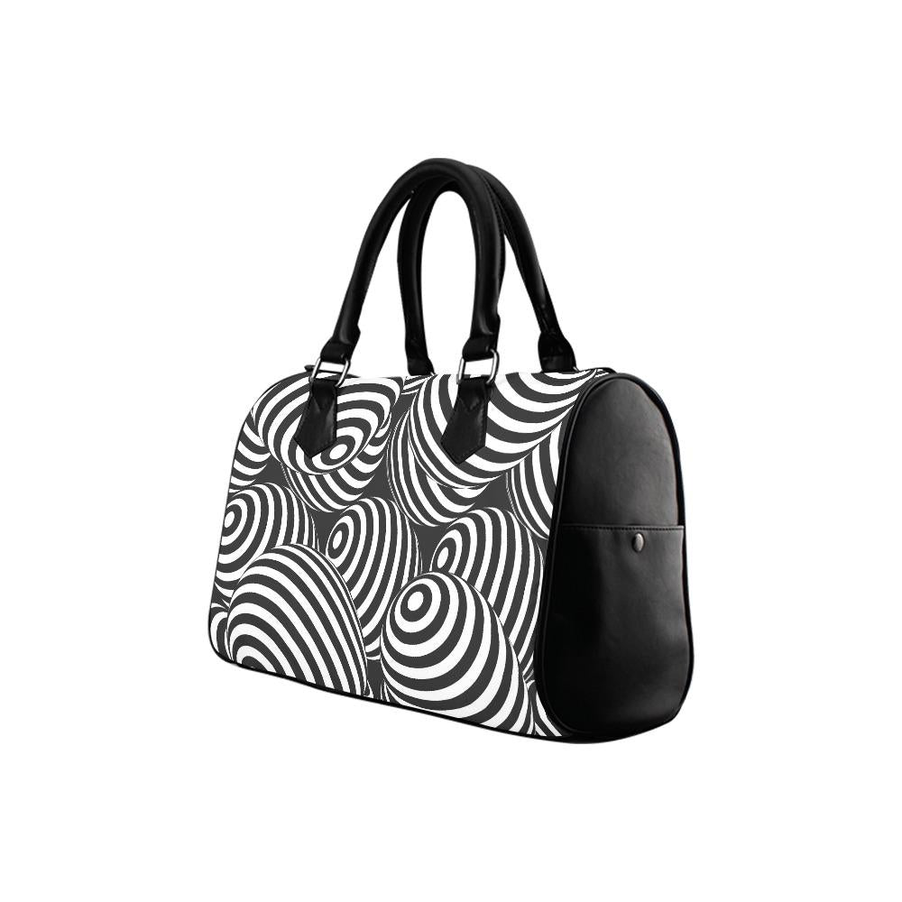Retro 80s Op-Art Barrel Handbag – Black White Monochrome Everyday Purse